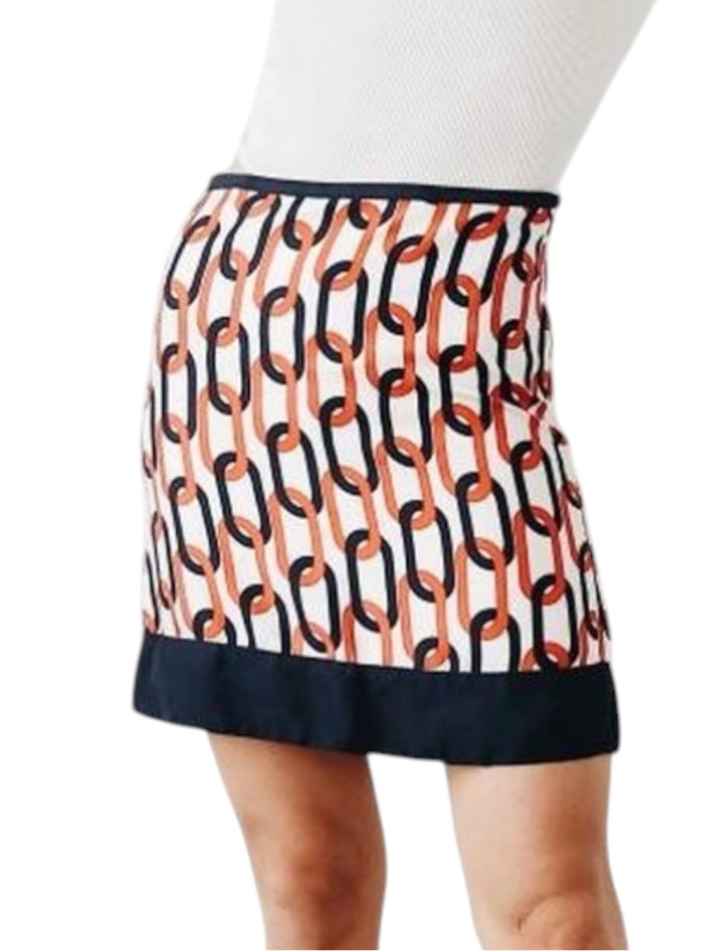 BANANA REPUBLIC 100% Silk Navy and Orange Link-Print Mini Skirt